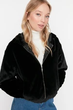 Trendyol Black Oversized Hooded Plush Coat