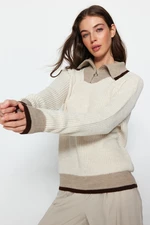 Trendyol Mink Color Block Hoodie Collar Knitwear Sweater