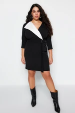 Trendyol Curve Black Belted Double Breasted Neck Mini Woven Dress