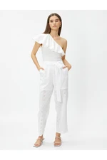 Koton Crop Embroidery Trousers with Belt Detail