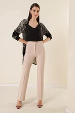 By Saygı High Waist Knitted Crepe Plain Palazzo Pants Beige