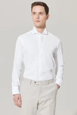 ALTINYILDIZ CLASSICS Men's White Shirt with Wrinkle-Free Fabric, Slim Fit, Fitted Fit 100% Cotton, Black Detailed, Collar Collar.