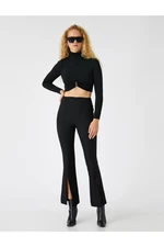 Koton Crop Flared Trousers with Slit Detail.