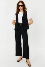 Trendyol Black Linen Look Elegant Vest Trousers Woven Bottom Top Suit