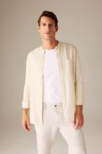 DEFACTO Modern Fit High Neck 100% Linen Long Sleeve Shirt