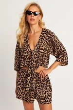 Cool & Sexy Women's Camel-Black Leopard Shorts Set IO170