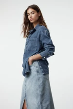 Trendyol Blue Accessory Detailed Oversize Denim Shirt