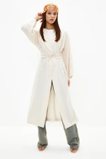 Trendyol Stone Waist Tie Detail Linen Look Woven Kimono & Kaftan