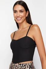 Trendyol Black Strap Crop Knitted Blouse