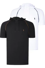 DUAL SET T8570 DEWBERRY HOODED MEN'S T-SHIRT-BLACK-WHITE