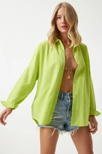 Happiness İstanbul Women's Pistachio Green Oversize Long Basic Shirt