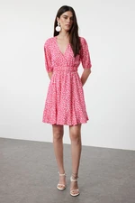 Trendyol Pink Polka Dot Mini Skater Form Double Breasted Collar Woven Dress