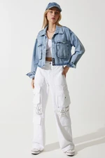 Happiness İstanbul Women's Medium Blue Wide Pocket Denim Jacket