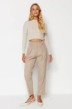 Trendyol Mink Cotton Carrot Pattern Stripe Detailed Woven Trousers