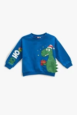 Koton Baby Boy Crew Neck Long Sleeve Christmas Theme Dinosaur Printed Sweatshirt 3wmb1037