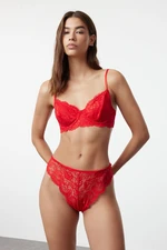 Trendyol Red Lace String Strap Underwire Coverless Knitted Underwear Set