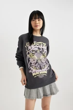 DEFACTO Coool Oversize Fit Printed Crew Neck Thick Sweatshirt