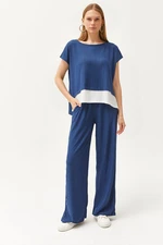 Olalook Women's Indigo Top Blouse Bottom Trousers Suit