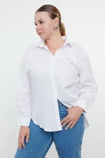 Trendyol Curve White Floral Embroidered Plus Size Woven Shirt