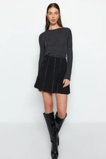 Trendyol Mini Skater/Waist Opened Knitted Skirt with Black Stone Accessories