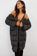 Cool & Sexy Women's Black Hooded Puffy Long Coat MX06