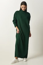 Happiness İstanbul Women's Dark Green High Collar Oversize Knitwear Dress