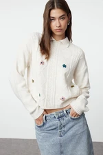 Trendyol Stone Soft Textured Rose Detailed Knitwear Sweater