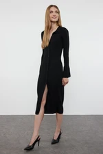 Trendyol Black Maxi Knitwear Sleeve Detailed Polo Collar Dress