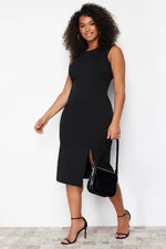 Trendyol Curve Black Slit Detailed Midi 100% Cotton Knit Dress