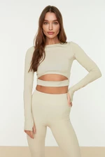 Trendyol Stone Crop Window/Cut Out and Thumb Hole Detail Knitted Sports Top/Blouse