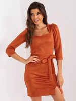 Dark orange fitted dress with slit