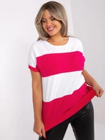 Ecru-fuchsia blouse plus size with short sleeves