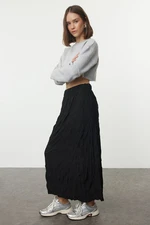 Trendyol Black Wrinkled Pleat Detailed Maxi Stretchy Knitted Skirt