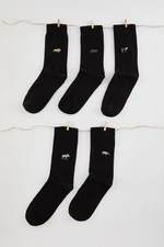 Trendyol Black Unisex 5-Pack Animal Embroidered Cotton Sock-Long Socks