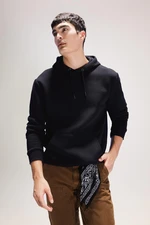 DEFACTO Black Pocket Regular Fit Hooded Soft Furry Basic Plain Sweatshirt