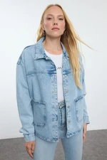 Trendyol Light Blue Pocket Detailed Oversize Denim Jacket