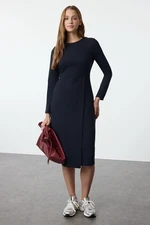 Trendyol Navy Blue Plain Midi Thessaloniki Wrap Midi Flexible Knit Dress