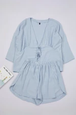 Trendyol Blue Tie/Ribbon Bow/Detailed Viscose Woven Pajama Set