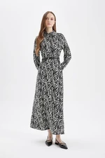 DEFACTO Shirt Collar Patterned Button Closure Long Sleeve Maxi Dress