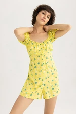 DEFACTO Heart Neck Patterned Short Sleeve Mini Jumpsuit