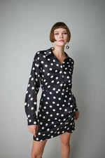 DEFACTO Shirt Collar Satin Polka Dot Mini Long Sleeve Dress