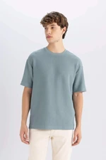 DEFACTO Men's Green Boxy Fit Wide Cut Crew Neck Short Sleeve Basic T-Shirt