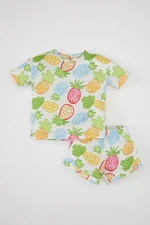 DEFACTO Baby Girl Patterned Short Sleeve T-Shirt and Shorts Set of 2