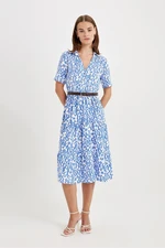 DEFACTO Shirt Collar Patterned Short Sleeve Midi Dress