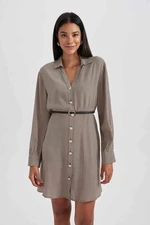 DEFACTO Shirt Lapel Crowbar Twill Mini Long Sleeve Dress