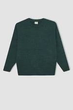 DEFACTO Boy Khaki Crew Neck Basic Plain Knitwear Sweater