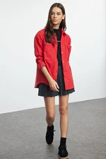 Trendyol Red Double Pocket Oversize/Wide Pattern Cashmere Woven Shirt