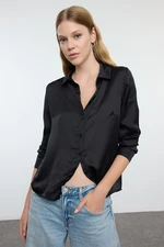 Trendyol Black Satin Fabric Regular Regular Pattern Woven Shirt