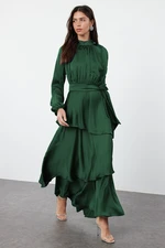 Trendyol Dark Green Skirt Tiered Satin Woven Evening Dress/Evening Dress