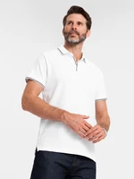 Ombre Men's pique knit polo shirt without buttons - white